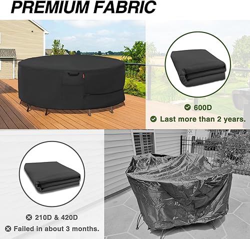 Miniatura 5 de Porch Shield Funda redonda para muebles de patio, impermeable, 600D, resistente, para mesa y sillas de exterior, 96 pulgadas