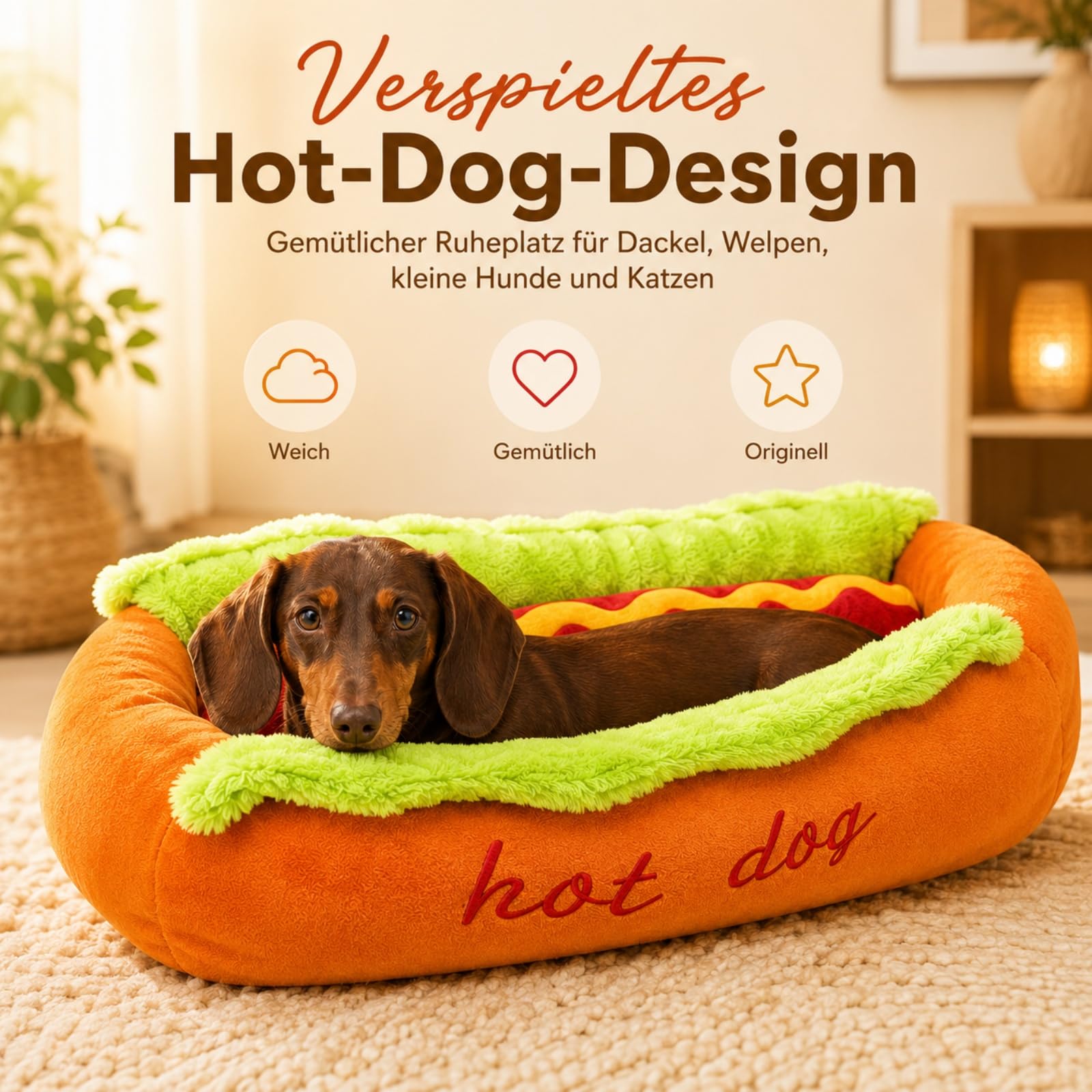 Generisch Hotdog Hundebett für kleine Haustiere, Hotdog Schlafplatz weich，M
