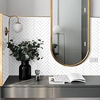 Vista 4 de Vamos Tile azulejo de espiga para despegar y pegar, salpicadero de 10 hojas de PVC blanco Thassos, azulejos autoadhesivos para pegar en la pared