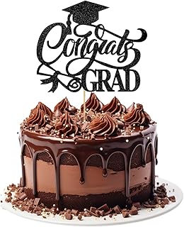 Congrats Grad Cake Topper, Black Glitter College Graduation Cake Decorations Class of 2025 Cake Topper 2025 High School/College/Senior Graduation Decorations Supplies Y4XSMCP