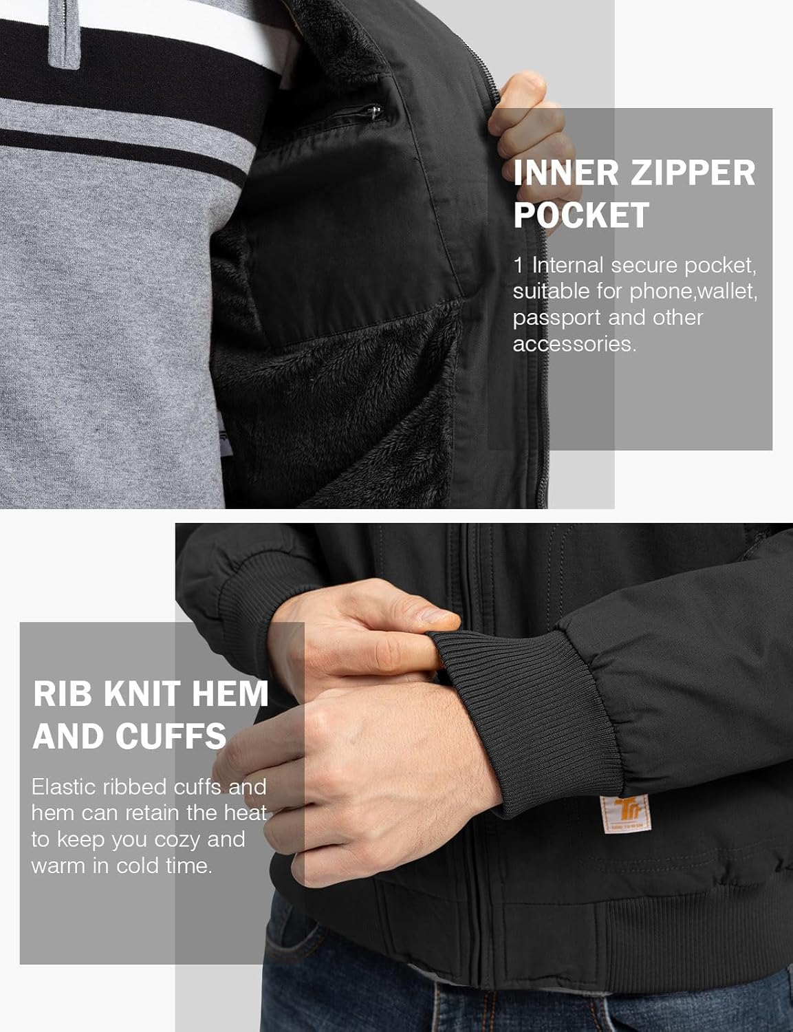 TBMPOY Men's Winter Jackets Hooded Work Cotton Fleece Lined Duck Coats Flannel Active Workwear Coat - Image 6