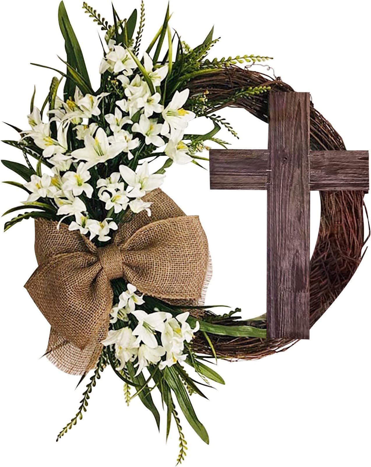 Easter Wreath Door Hanging Decoration, Rustic Bouquet Garland Christian 17.57 Inch Grapevine Vine Decor Wreath Door Hanger Easter Front Door Wreath Decoration Home Decor for Outdoor Outside Porch