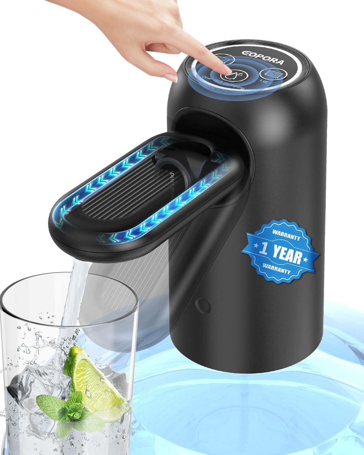 Eopora Automatic Water Dispenser Pump for 20 Litre Bottle,Water Can Dispenser for Home Office 1200Mah Battery USB Rechargeable Electric Foldable