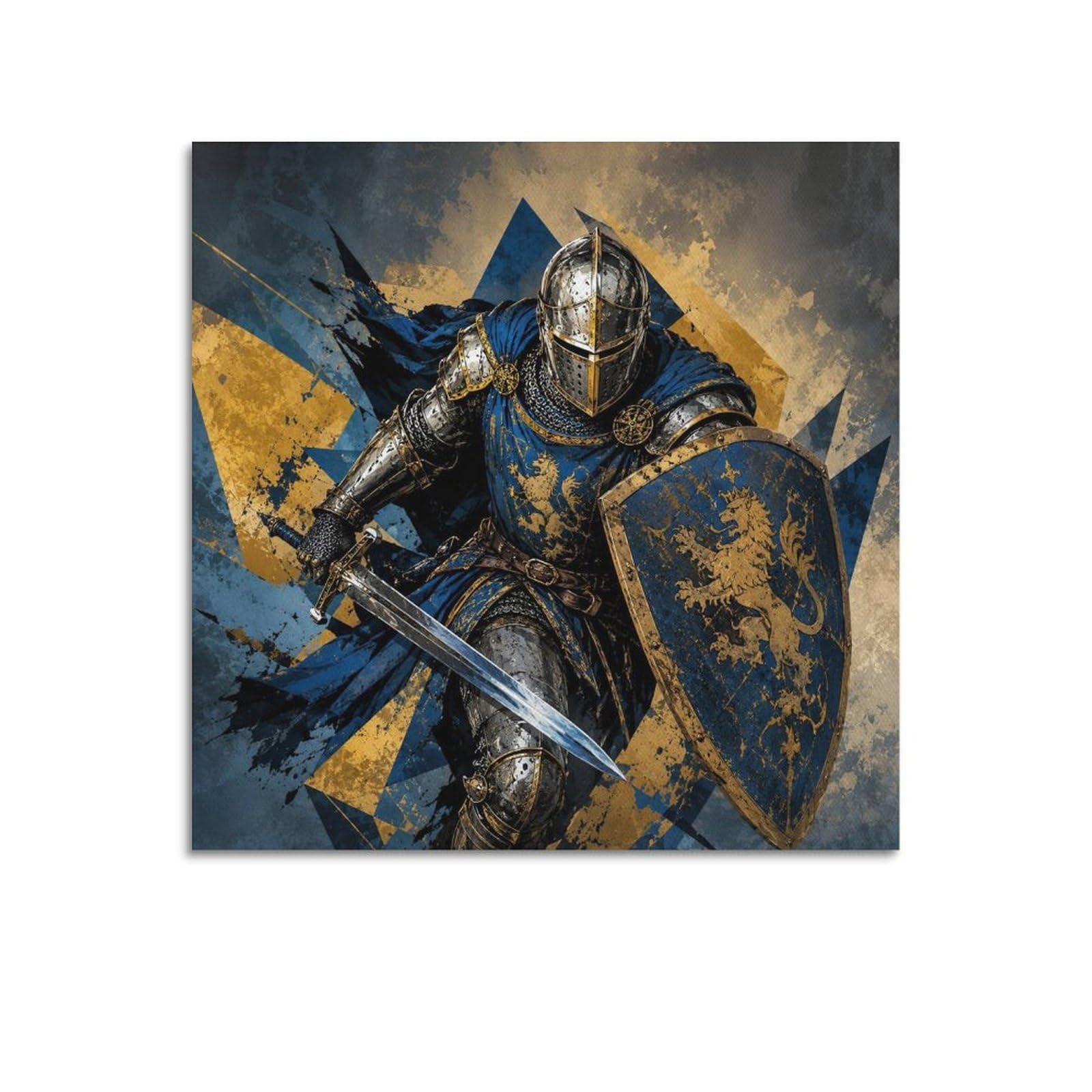XKUGA Heraldic Armor Medieval Knight Poster Dynamic Shield Modern Decorative Canvas Prints - Ideal Wall Art for Family, Man Cave, Game Room, Boys & Girls Bedroom 12x12inch(30x30cm)