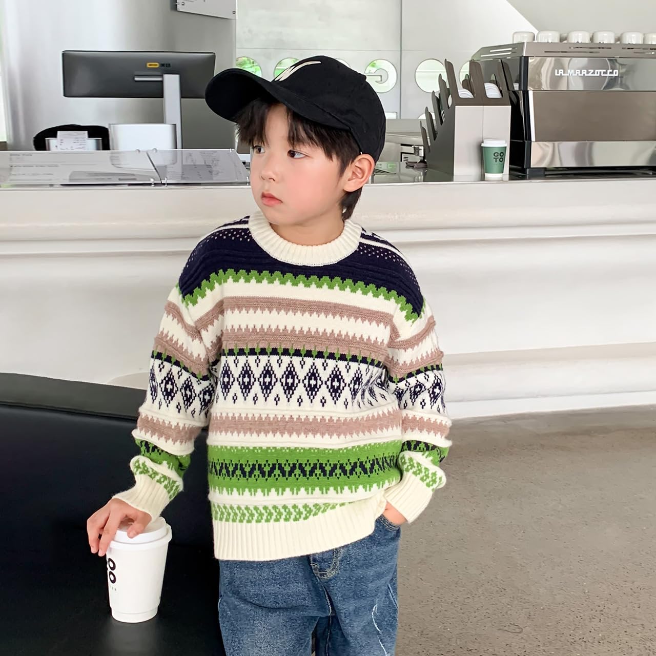 Amazon.co.jp: 子供服男の子セーター秋服2023子供レトロ秋ボトム