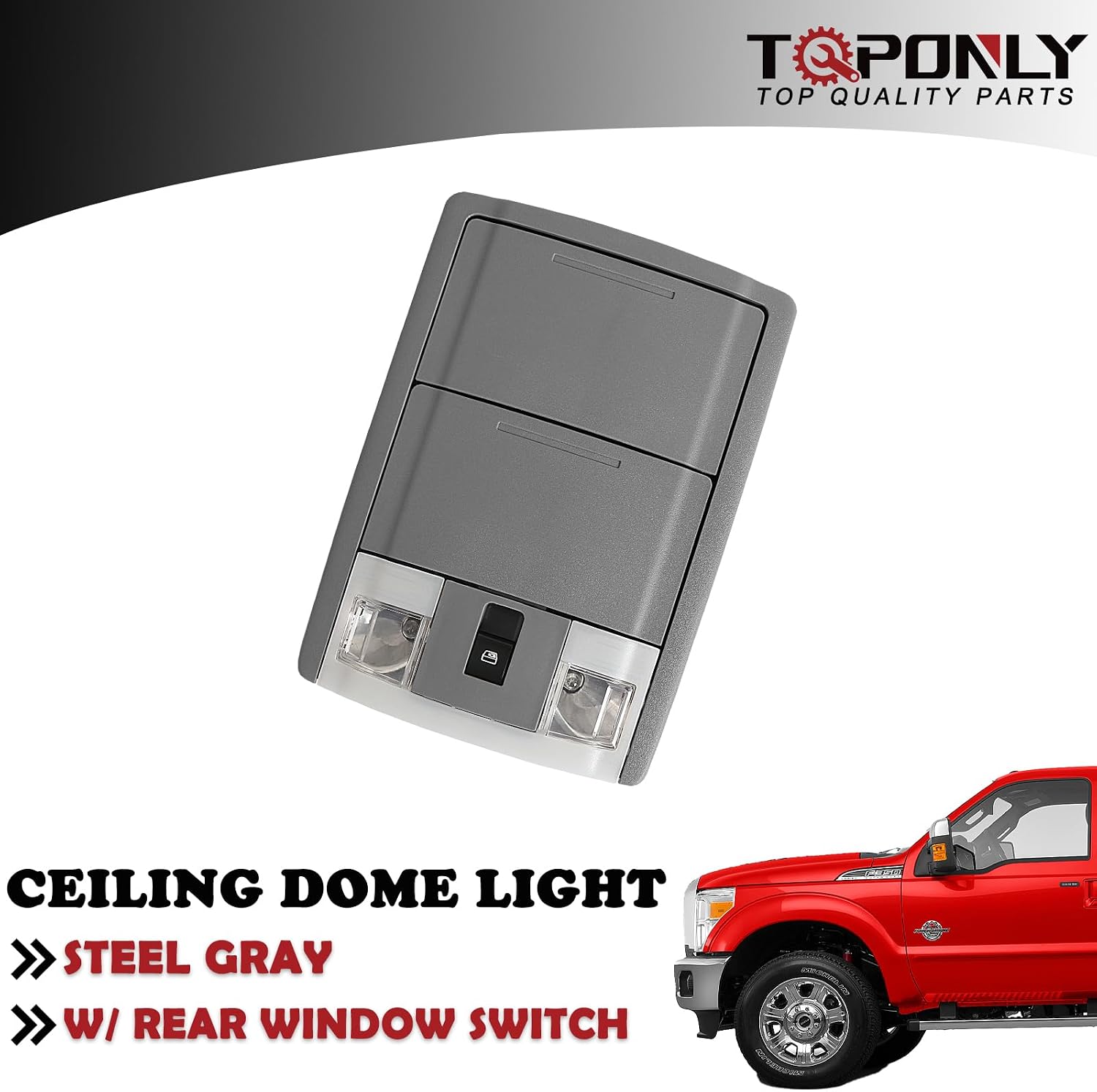 Overhead Console Dome Map Light Lamp | for Ford Super Duty Crew Cab Truck 2011-2016 | Replaces BC3Z-26519A70-CC Interior Cab Lights w/Slider Window Switch (Steel Gray)