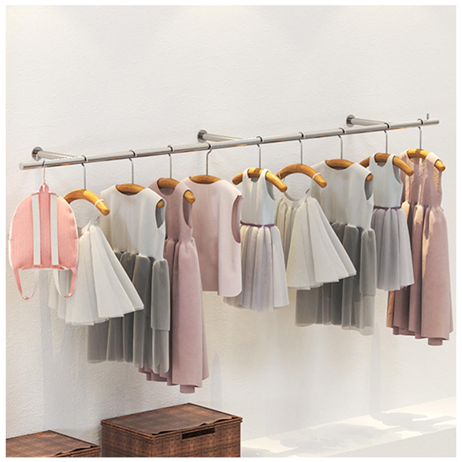 GTHTUHFD Heavy-Duty Stainless Steel Garment Rack With Wall-Mount Pole For Closet Storage And Retail Display,Style 1-180CM