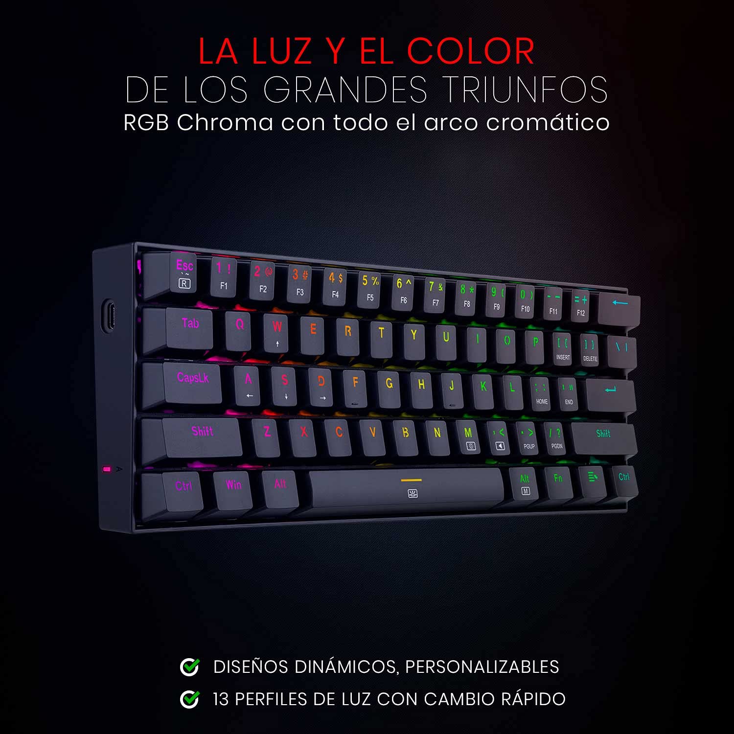 Redragon K630 RGB Dragonborn 60% Teclado Mecánico Gaming - Iluminacion RGB - Compacto - 61 Teclas -TKL - Teclado Gamer para Juegos - Interruptores Marrones -