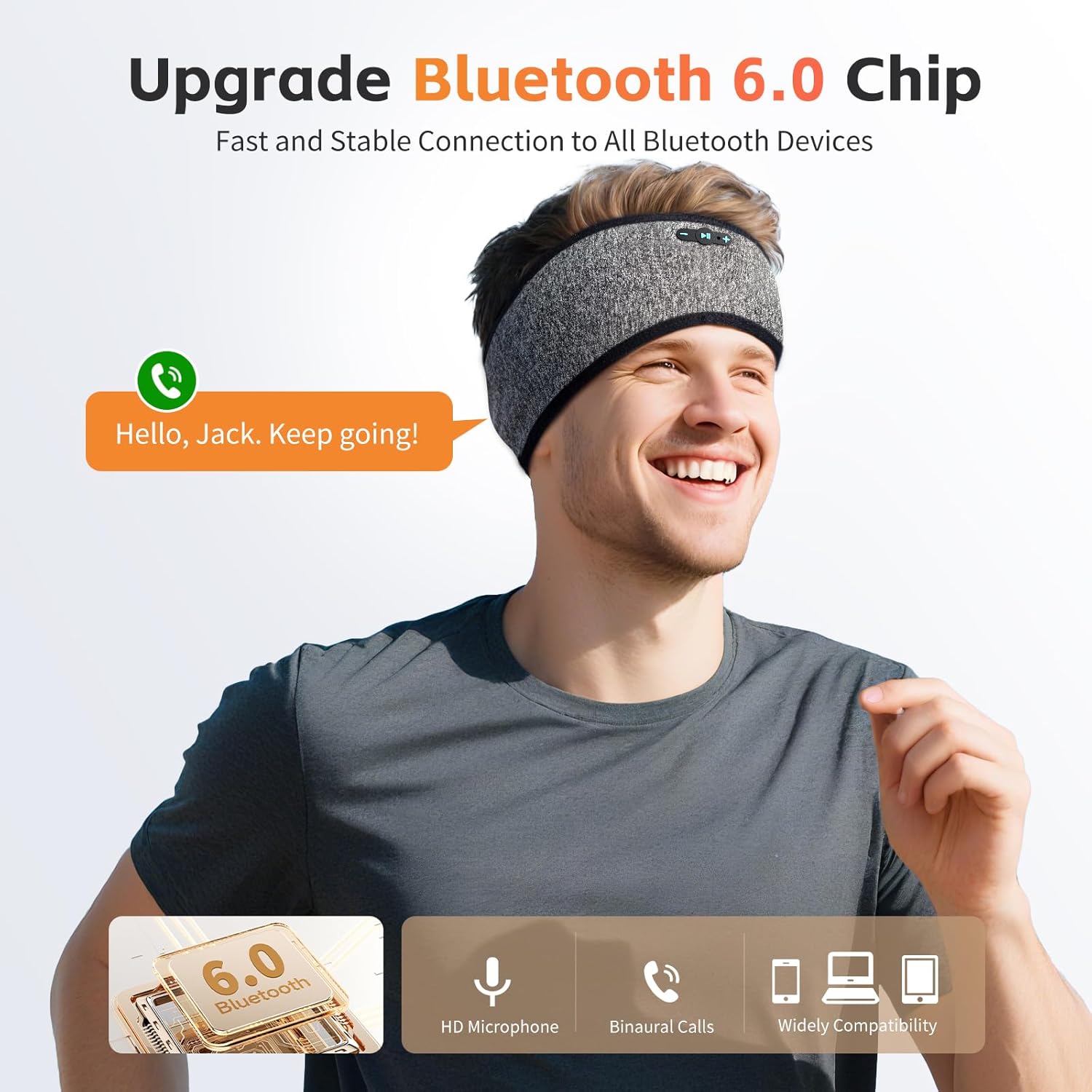 Sleep Headphones Bluetooth 6.0 Headband, 20H Playtime Headband Headphones with HD Stereo Speakers, Sports Wireless Earphones for Side Sleepers Workout Yoga Travel Meditation, Gifts for Women Men - Image 3