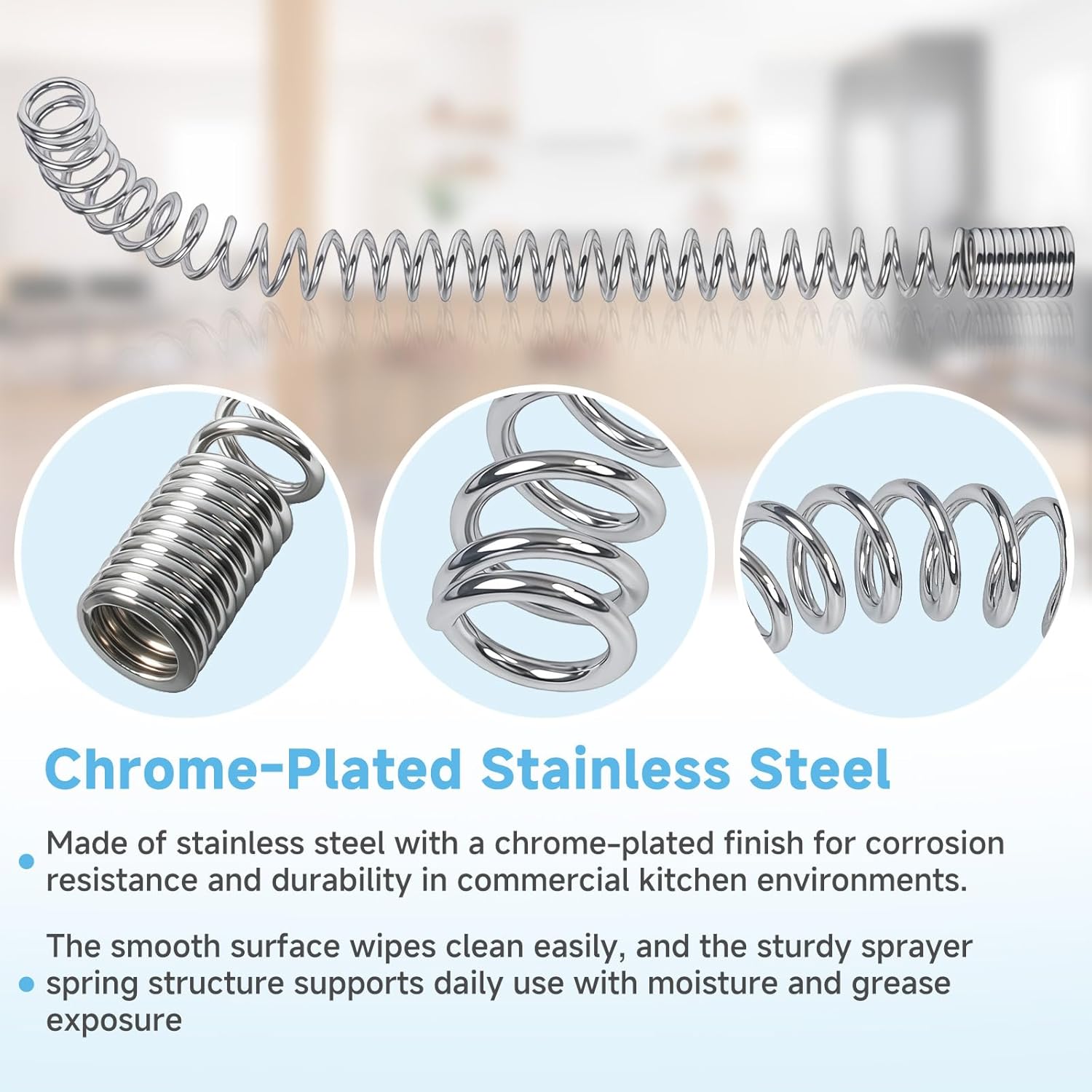 000888-45 Pre-Rinse Overhead Spring Replacement, Compatible With T&S Brass pre-rinse assemblies - 21.3 in Pre Rinse Hose Spring, Compatible With T&S Brass B-0044-H hose, Chrome-Plated Steel