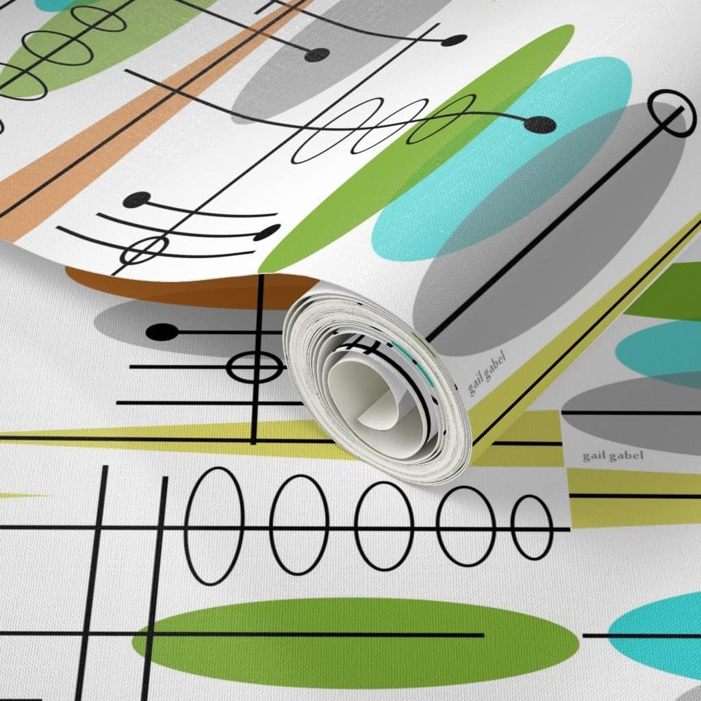 Peel & Stick Wallpaper 3ft x 2ft - Space Age Atomic Inspired Era Mid Century Modern Retro Vintage Custom Removable Wallpaper by Spoonflower
