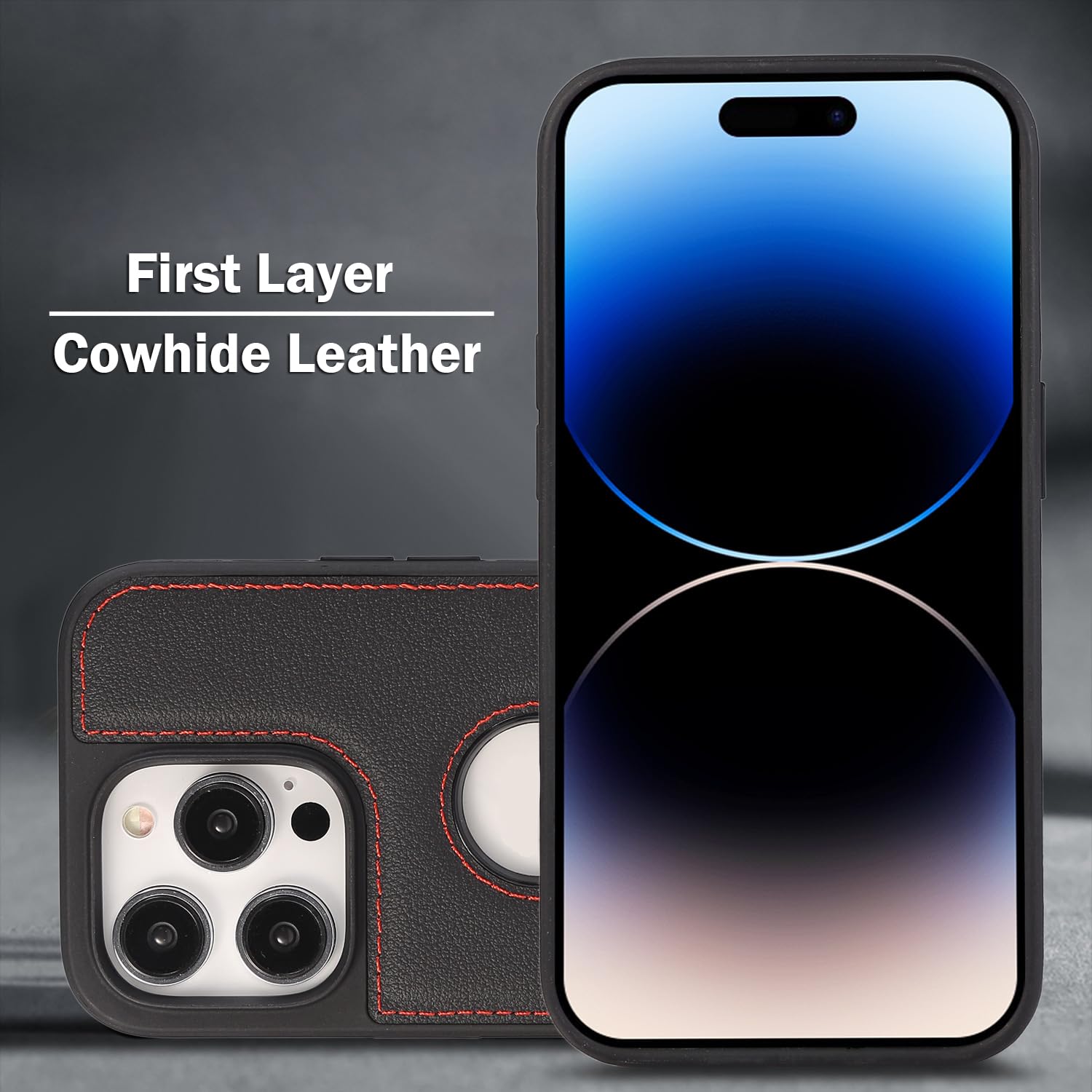 Etui z podstawką do iPhone'a 15 Pro Max/15 Pro/15 Plus/15, widok logo, wysokiej jakości biznesowe, wąskie, etui ochronne z prawdziwej skóry, brązowy, 15ProMax