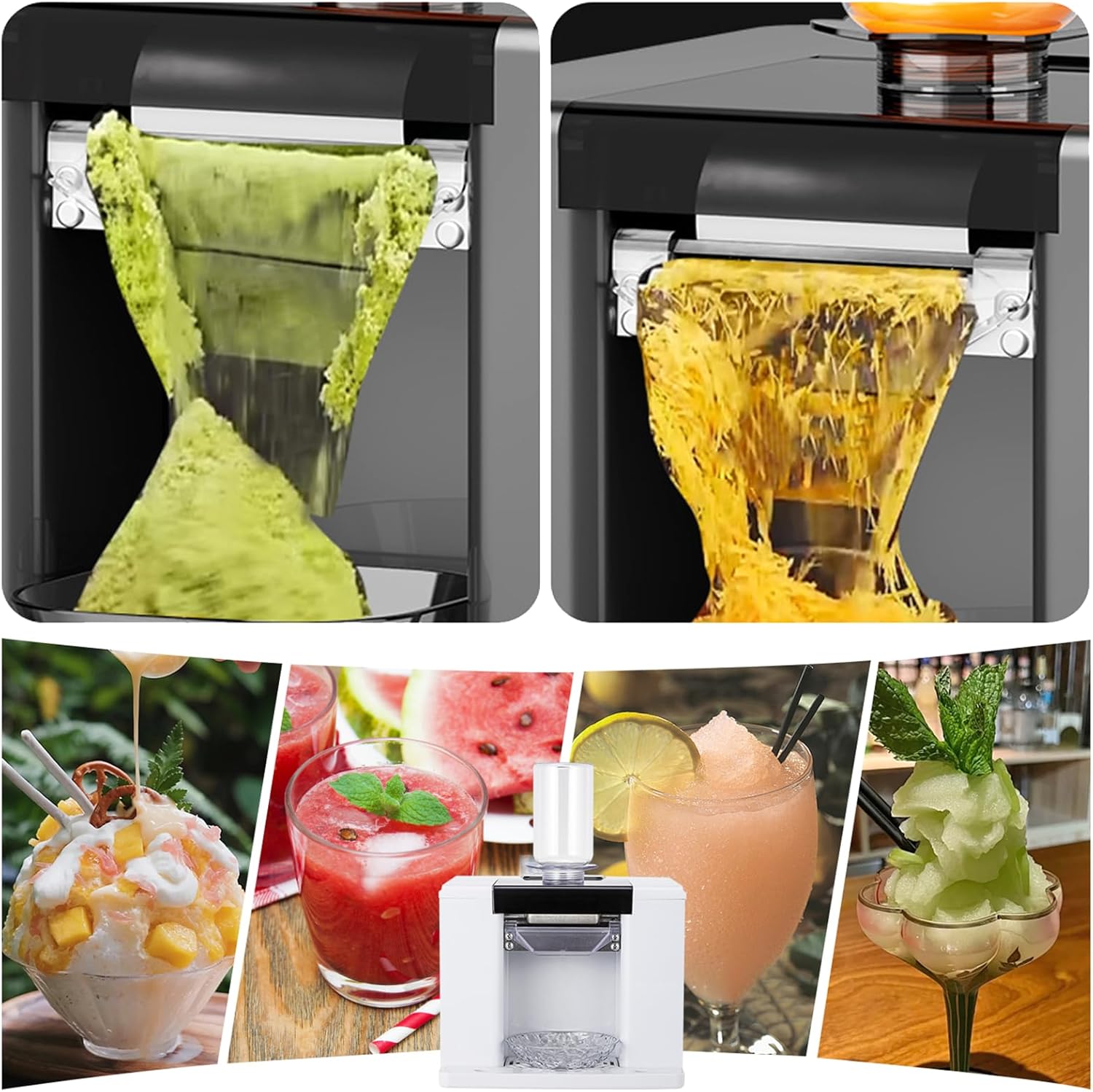 Automatic Snowflake Ice Cream Maker, Shaved Ice Machine with 750 ml Barrel and Receiving Tray, 60kg/24h, Stainless Steel Electric Ice Crusher for Party, Bars, Dessert Shops White