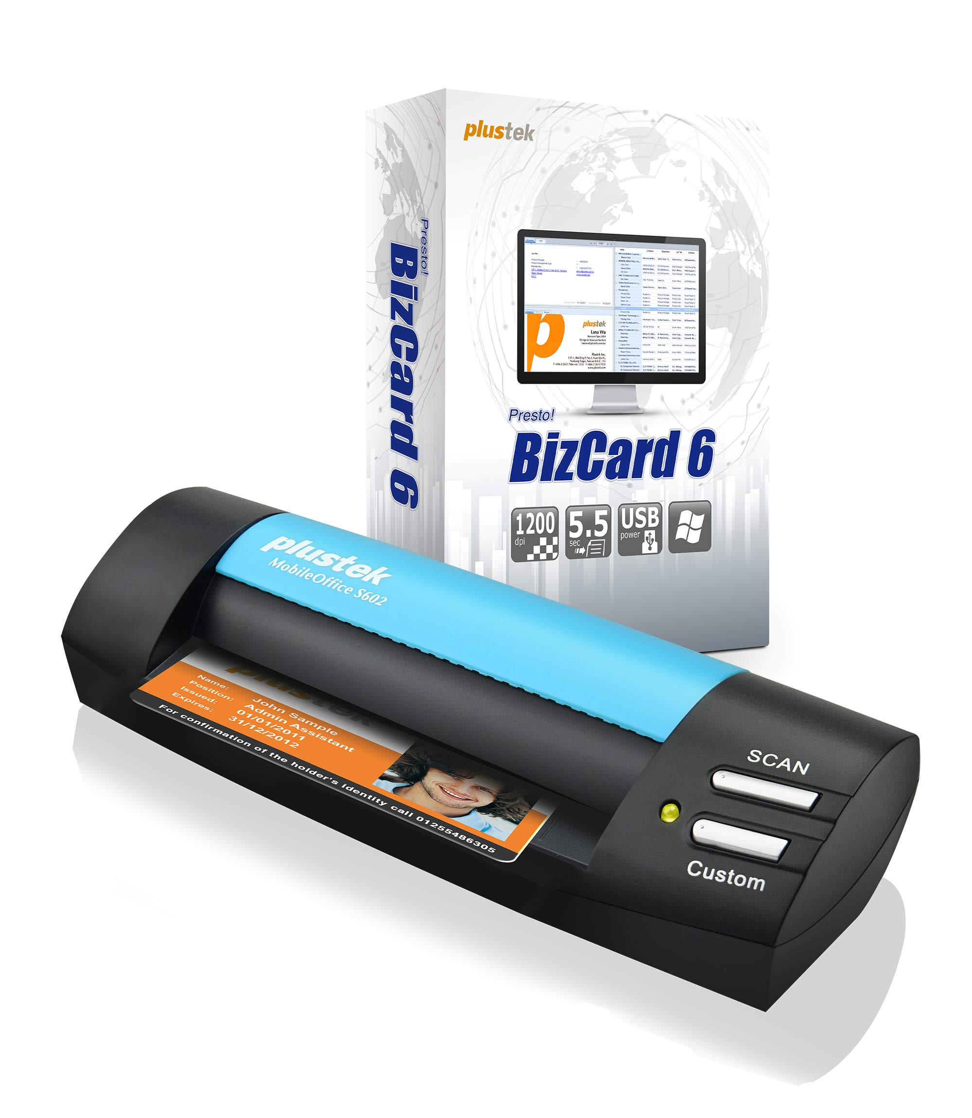 Plustek Simplex A6 Card Scanner S602 - Include Business Card recognize software for Windows PC