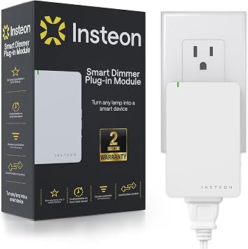 Insteon Smart Lamp Dimmer Plug, 300W Smart Home and Electronics Light Control, Adjustable Brightness & Fade for Dimmable LED, CFL & Incandescent Lights, Works with Alexa & Google - 2457D2 White