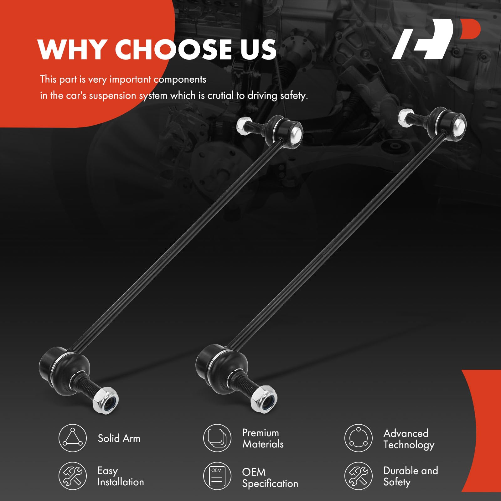 Front Sway Bar Link Pair For 2007-2016 GMC Acadia, Buick Enclave, Chevy Traverse & More