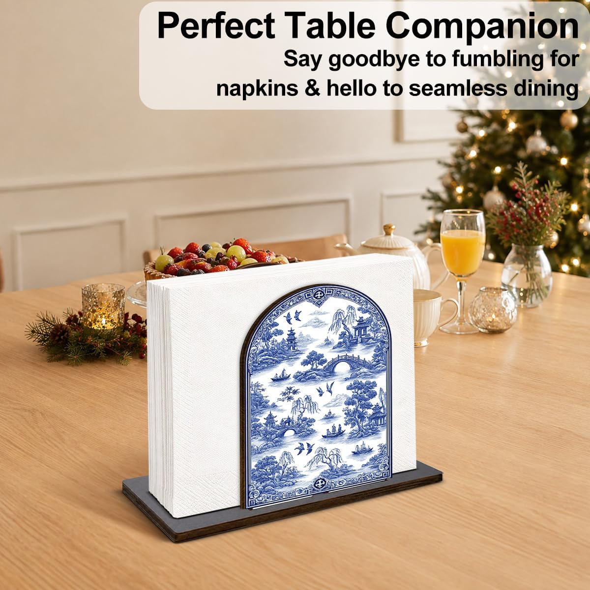 Chinoiserie Aesthetic Vintage Wooden Napkin Holder for Table Kitchen Decor