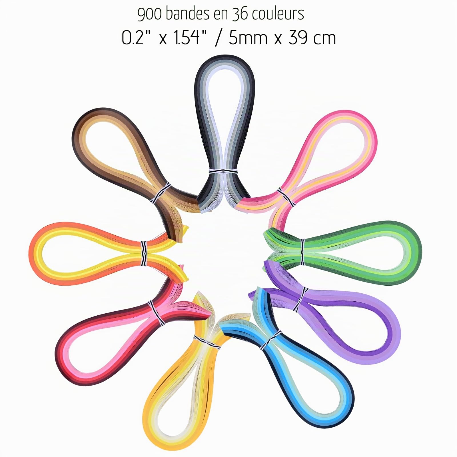 Kit de Quilling Complet, 900 Bandes de Papier Quilling 5 mm en 36 Couleurs avec Outils, Planche, gabarits et 10 modèles imprimés, pour débutants et Adultes, Cartes, Fleurs et décorations