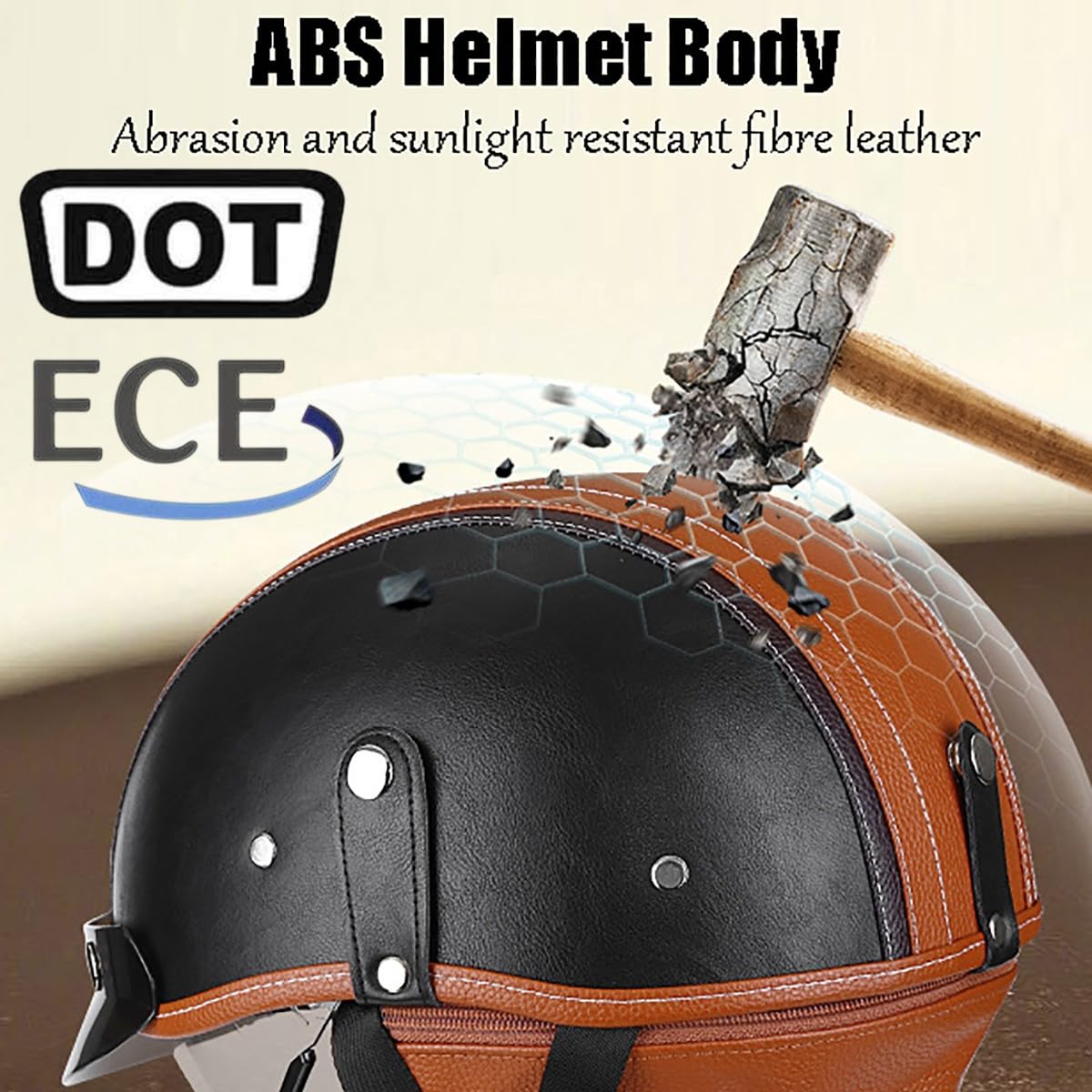 Mezzo Casco da Moto retrò Casco Aperto Tedesco con Visiera Retrattile Incorporata, Approvato ECE Casco a Semiguscio Cruiser Chopper Moped Scooter per Uomini Adulti Donne, 55-62cm