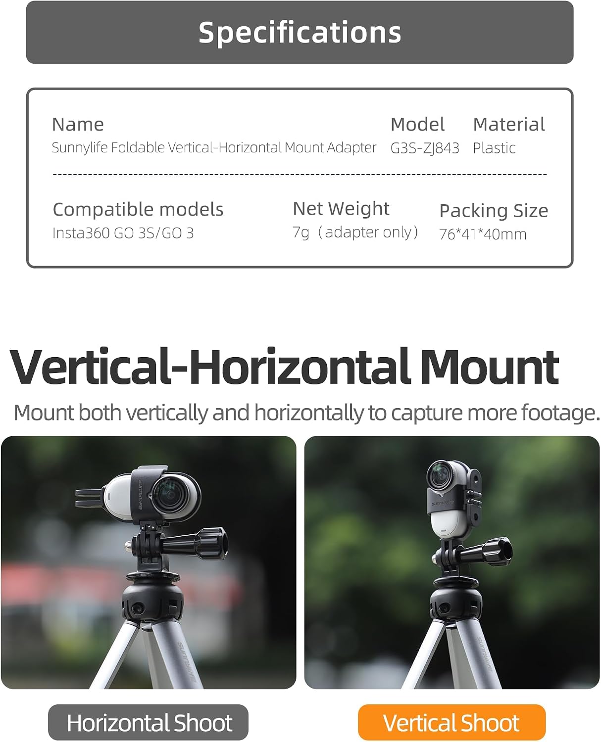 Foldable Mount Adapter for Insta360 GO 3S/GO 3 - Vertical-Horizontal Camera Stand - Compatible with Original Quick Reader - Black image 5
