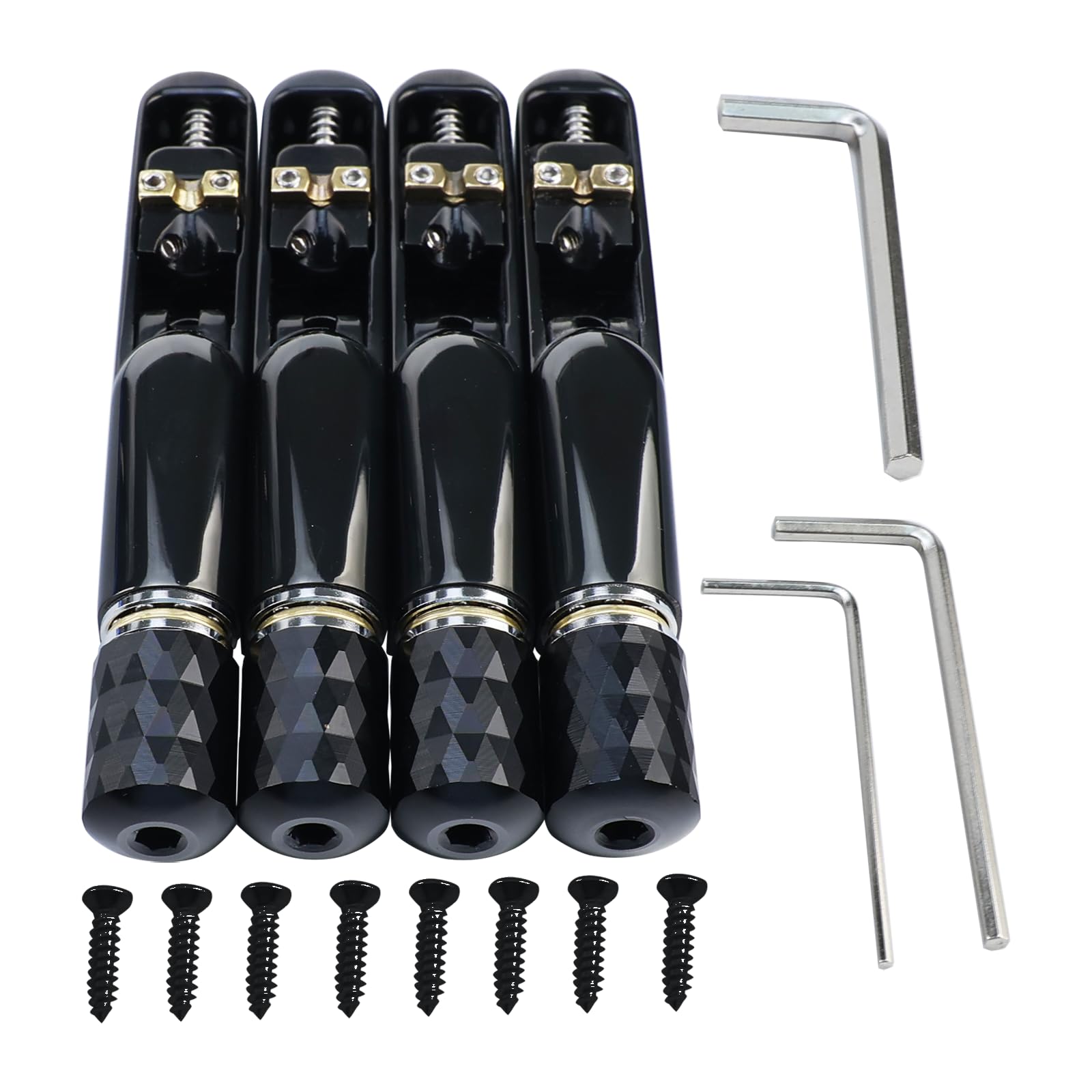 Confezione da 4 singoli ponte tubolare fisso singolo a 4 corde per basso elettrico senza testa, parti di ricambio per basso elettrico a 4 corde (nero conduttivo)