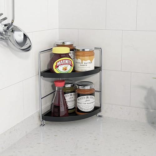 Miniatura 3 de Estante esquinero de baño de 2 niveles, organizador de baño, encimera y armario de almacenamiento para maquillaje, cuidado de la piel, bandeja