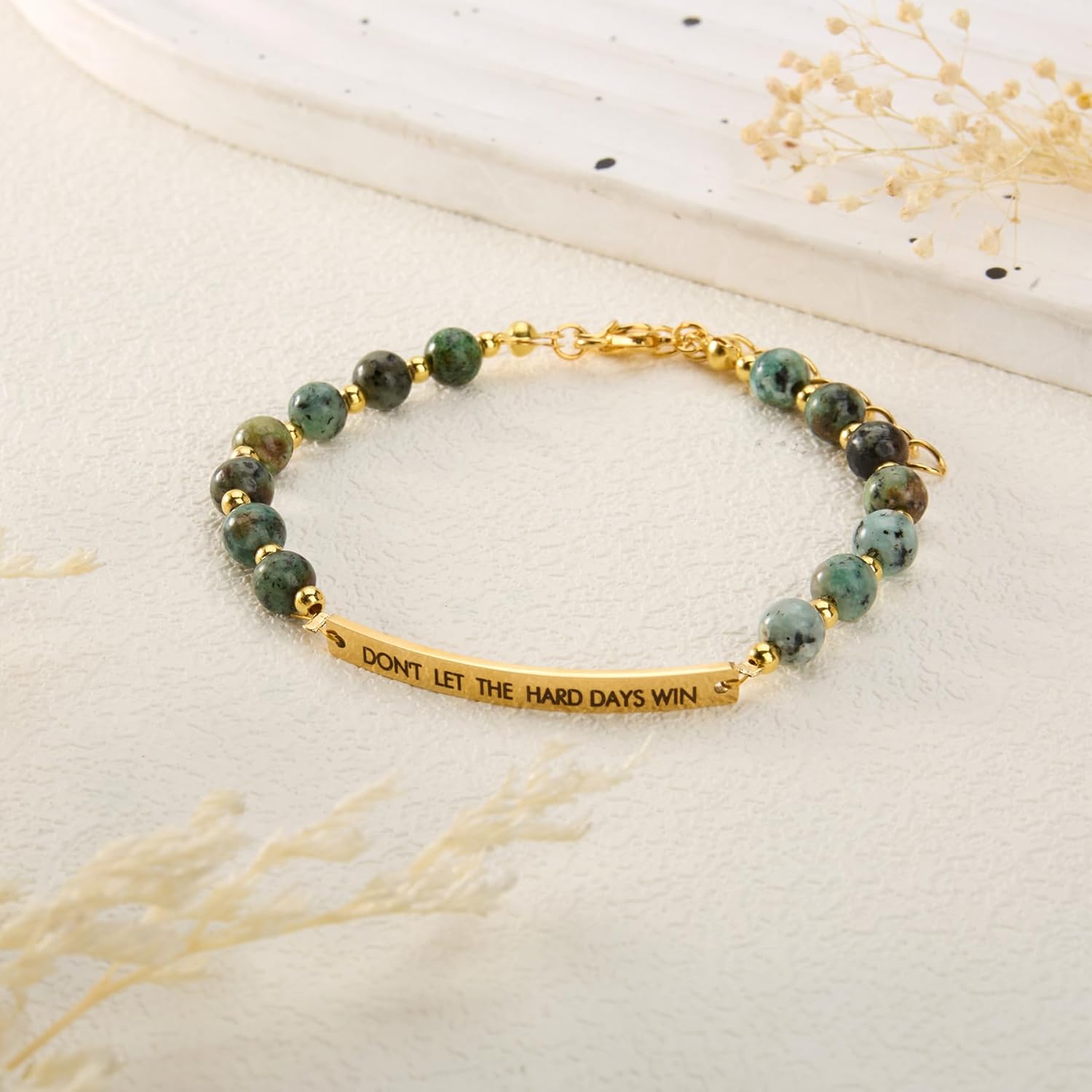 Dont Let The Hard Days Win Bracelet - Inspirational Dont Let The Hard Days Win Adjustable Bracelet Beaded Jewelry Gifts, Stainless Steel Engraved Motivational Word for Women Men - Image 4