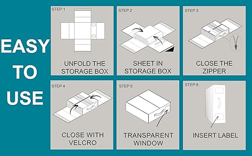 Miniatura 5 de SALWA - Organizador de sábanas (paquete de 4, gris) - Tamaño de sábana tamaño KingQueen - Organizadores de sábanas y almacenamiento - Caja de