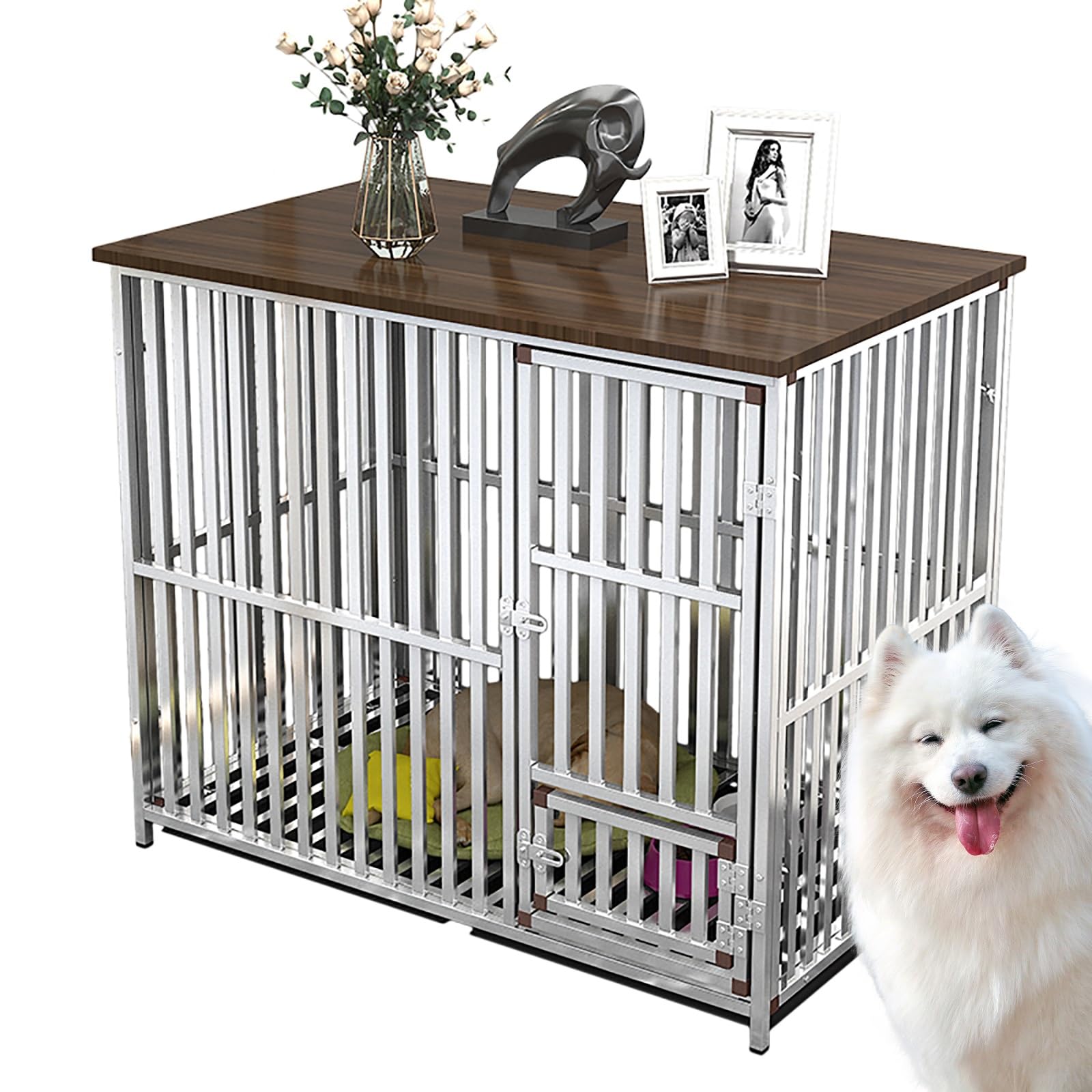 Doppel Hundekäfig Möbel mit Stauraum, Abnehmbares Tablett, Indoor Hundehütte, Moderne dekorative Haustierhütte, ideal für kleine bis mittelgroße Hunde