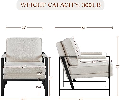 Miniatura 3 de Yaheetech Teddy Boucle - Sillón de tela, silla de ocio retro con acolchado y cojín extrasuave, moderna silla de lectura con marco de metal negro