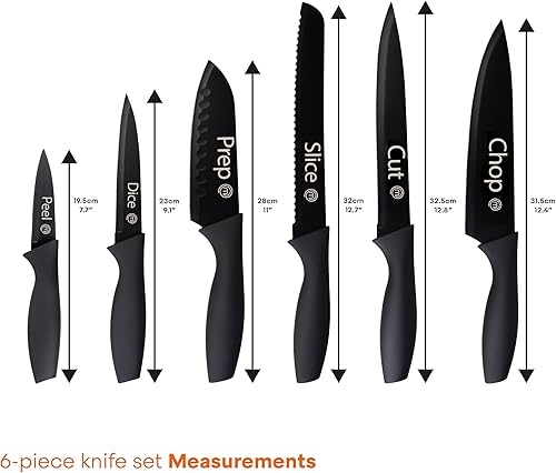Miniatura 7 de MasterChef Juego de cuchillos de cocina con cubiertas, 6 cuchillos de chef profesionales para cocinas del hogar, cuchillas de acero inoxidable de