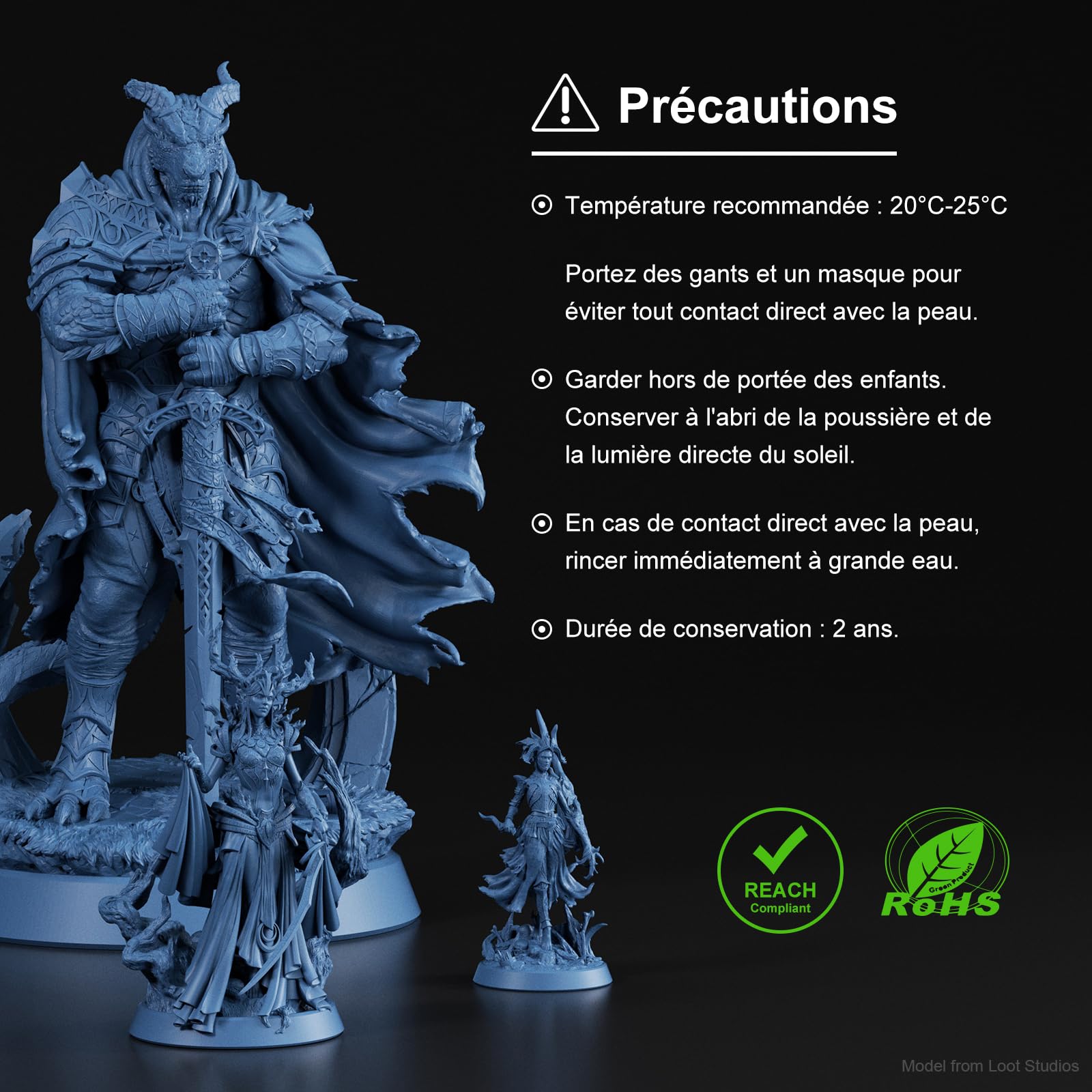 NOVA3D Résine photopolymère TGM 16K, résistance aux chocs et détails ultra-précis, idéal pour les modèles de jeu de société, durcissement rapide, avec une odeur minimale, 1 kg, gris marine
