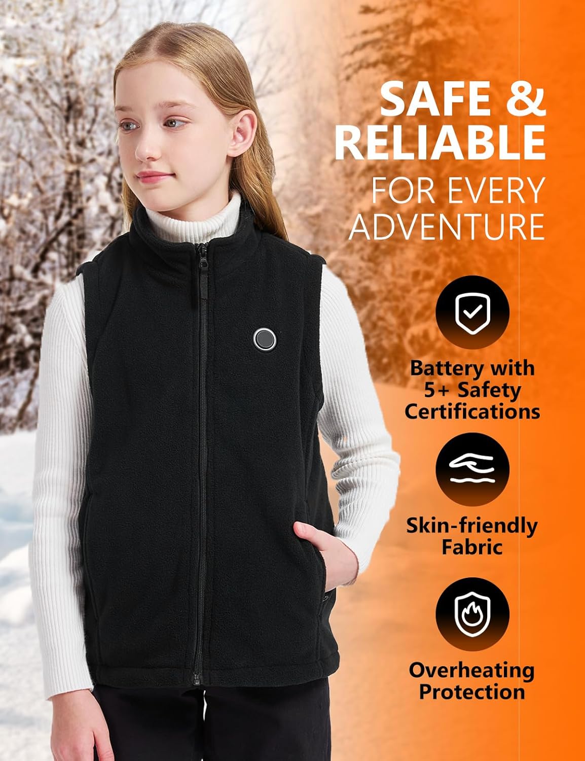 Kids Heated Fleece Vest with Battery, Electric Heating Vest for Boys and Girls.