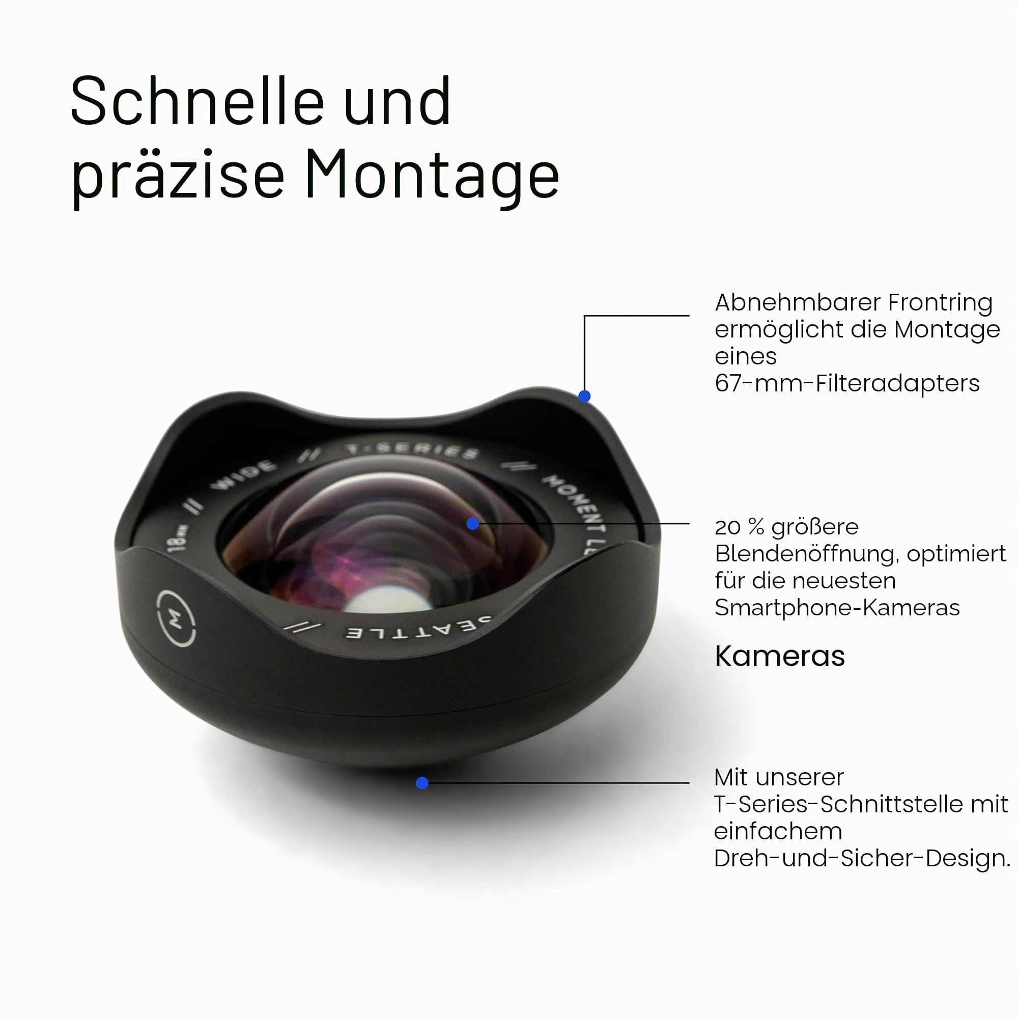 Moment Wide 18mm Lens | Brennweite 18mm | Weitwinkelobjektiv für Smartphone-Kamera | ideal für Landschaften, Architektur und Menschengruppen | T-Serie