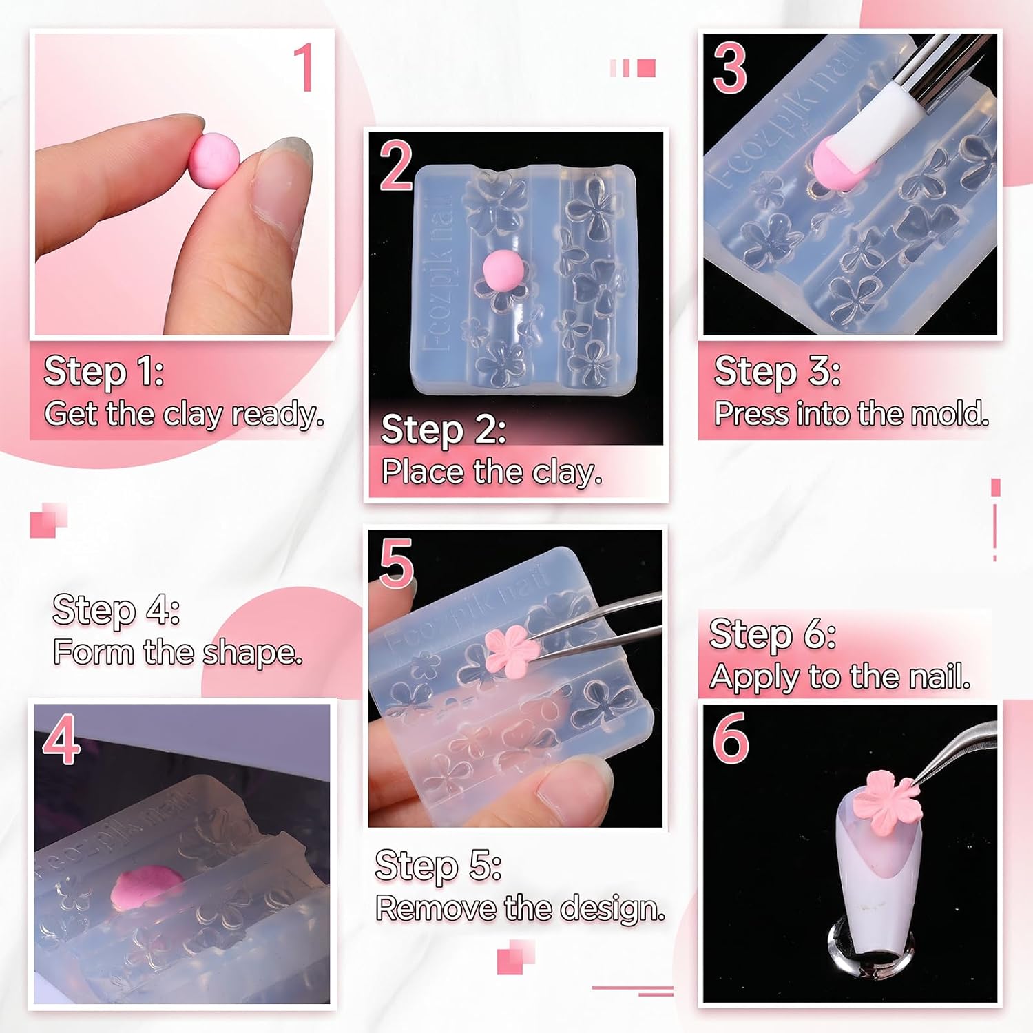 Silicone Nail Molds, 2 Pcs Clear 3D Flowers Nail Art Molds with Carving Pen Reusable Blossom Petal Carving Template DIY Charms Resin Craft Accessories for DIY Manicure Decorations