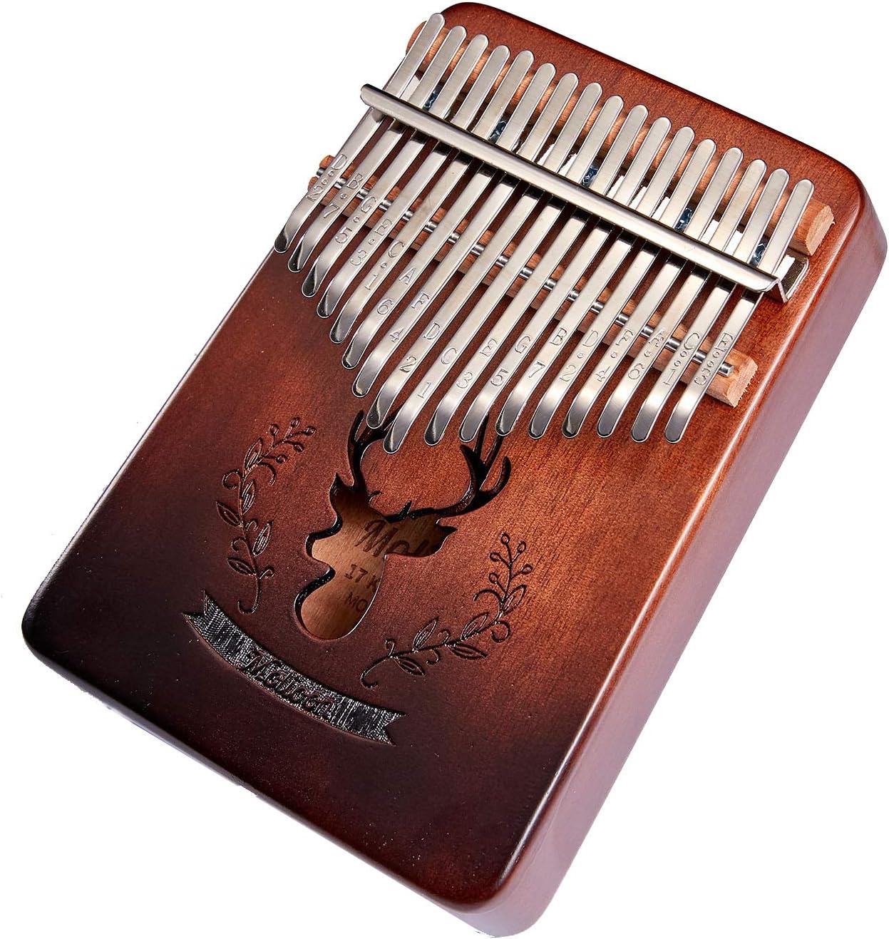Molioon 17 Keys Kalimba Mahogany Body Thumb Piano solid wood mbira keyboard instrument (Brown-Deer)