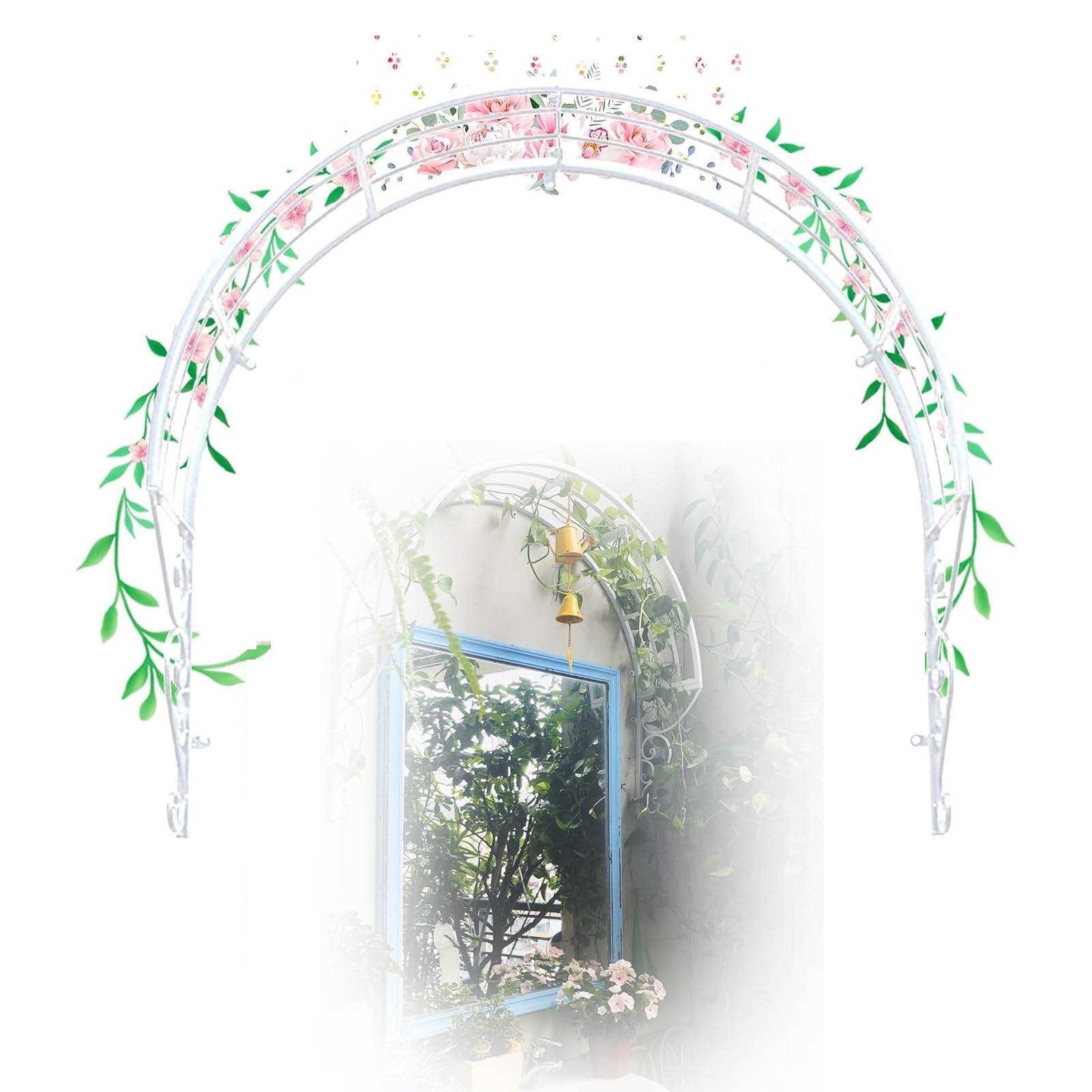 Arche de jardin murale en métal blanc pour plante grimpante extérieure et rosier