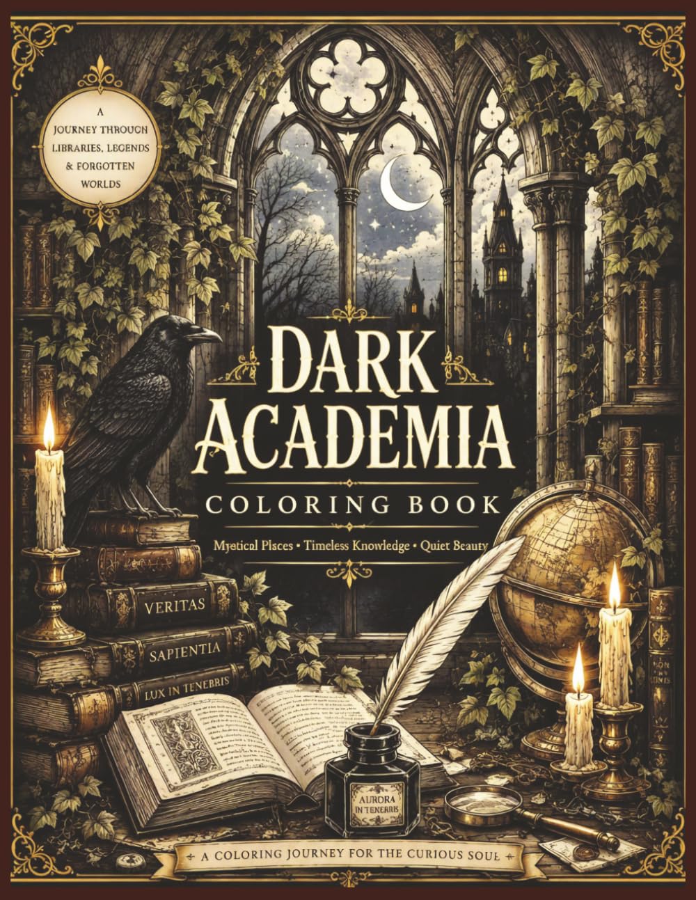 Dark Academia Coloring Book: Gothic Libraries, Candlelit Studies & Mysterious Worlds – 50 Atmospheric Illustrations for Relaxation and Creativity (VitaBloom Adult Coloring books)