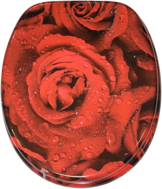 SANILO Printed Toilet Seat | Stable Hinges | Easy to Mount | Red Rose