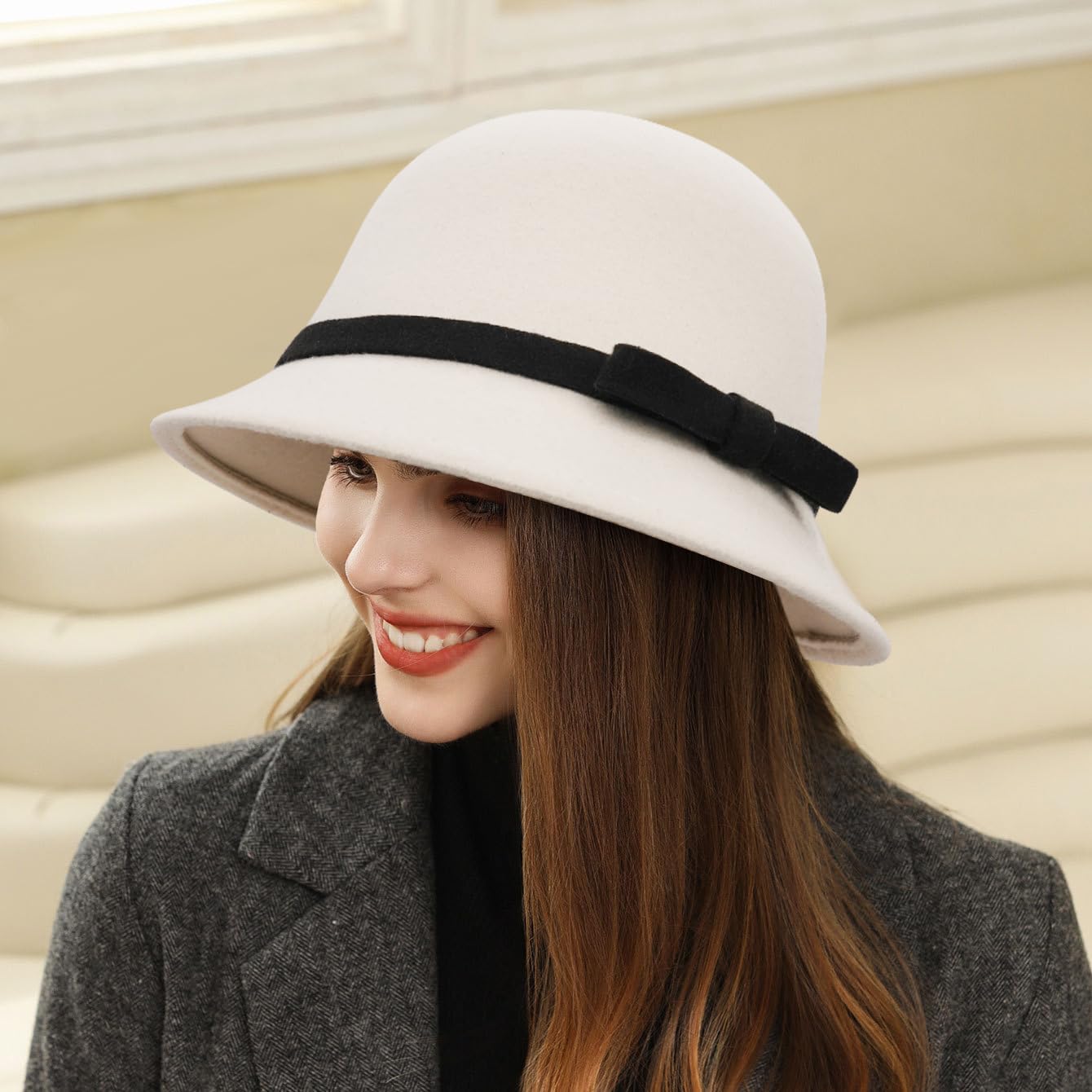 Damen Filzglocke, Vintage-Stil, Bowler-Hut