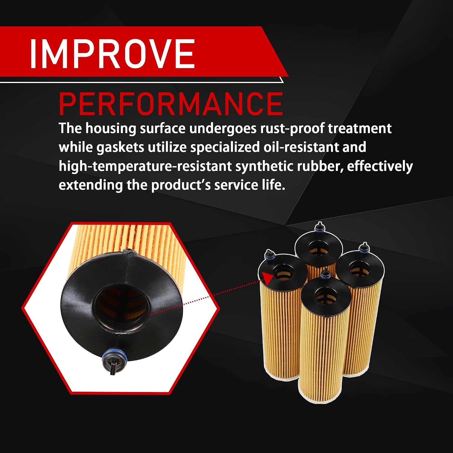 4Pcs Engine Oil Filters with Gasket Compatible with 2023-2024 Mercedes-Benz Sprinter 2500 3500 3500XD Replaces 6541801100 A6541801100