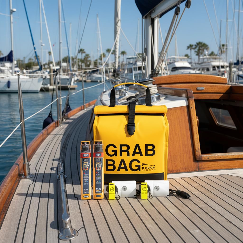 Ocean Signal rescueME PLB3 Segelsicherheitsset mit Haltesack, Signalspiegel, Pfeife und Survival-Ausrüstung – Global Distress Survival Bundle für Offshore-Segeln & Bootfahren