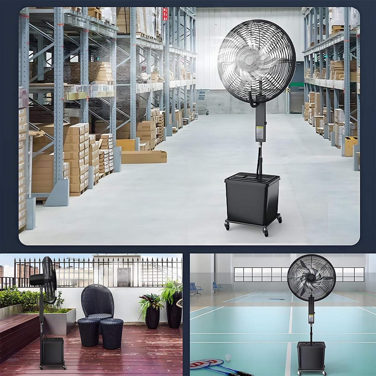 Oscillating High-velocity Outdoor Pedestal Misting Fan, 26"/30" Spray Fan Commercial Industrial Floor Fan with 42L Water Tank, 3 Speeds, 90° Oscillation Mister for Patios Porch Cooling(650mm/26in)