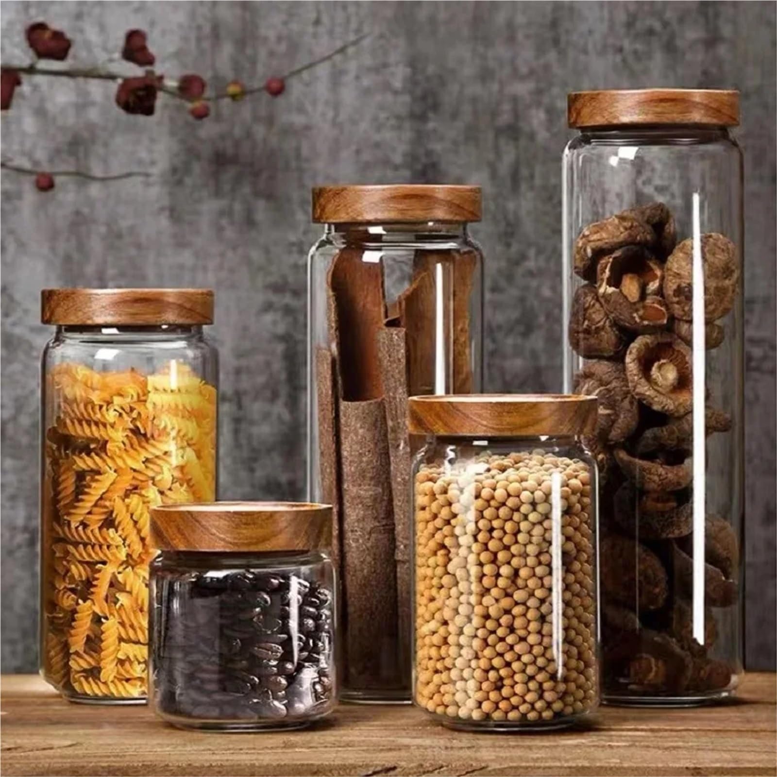 Barattolo con coperchio ermetico for conservare la freschezza. Contenitore for caffè in legno. for dispensa in vetro per Caramelle