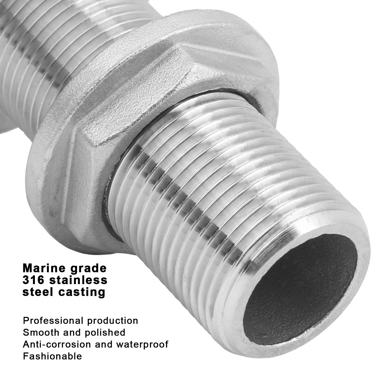 Tissting Borddurchlass Verschraubung mit Mutter, 3/4 Zoll 75mm 316 Edelstahl Entlüftung Anschluss Universelle Borddurchbruch Ablaufanschluss für Boote, Yachten, Marine