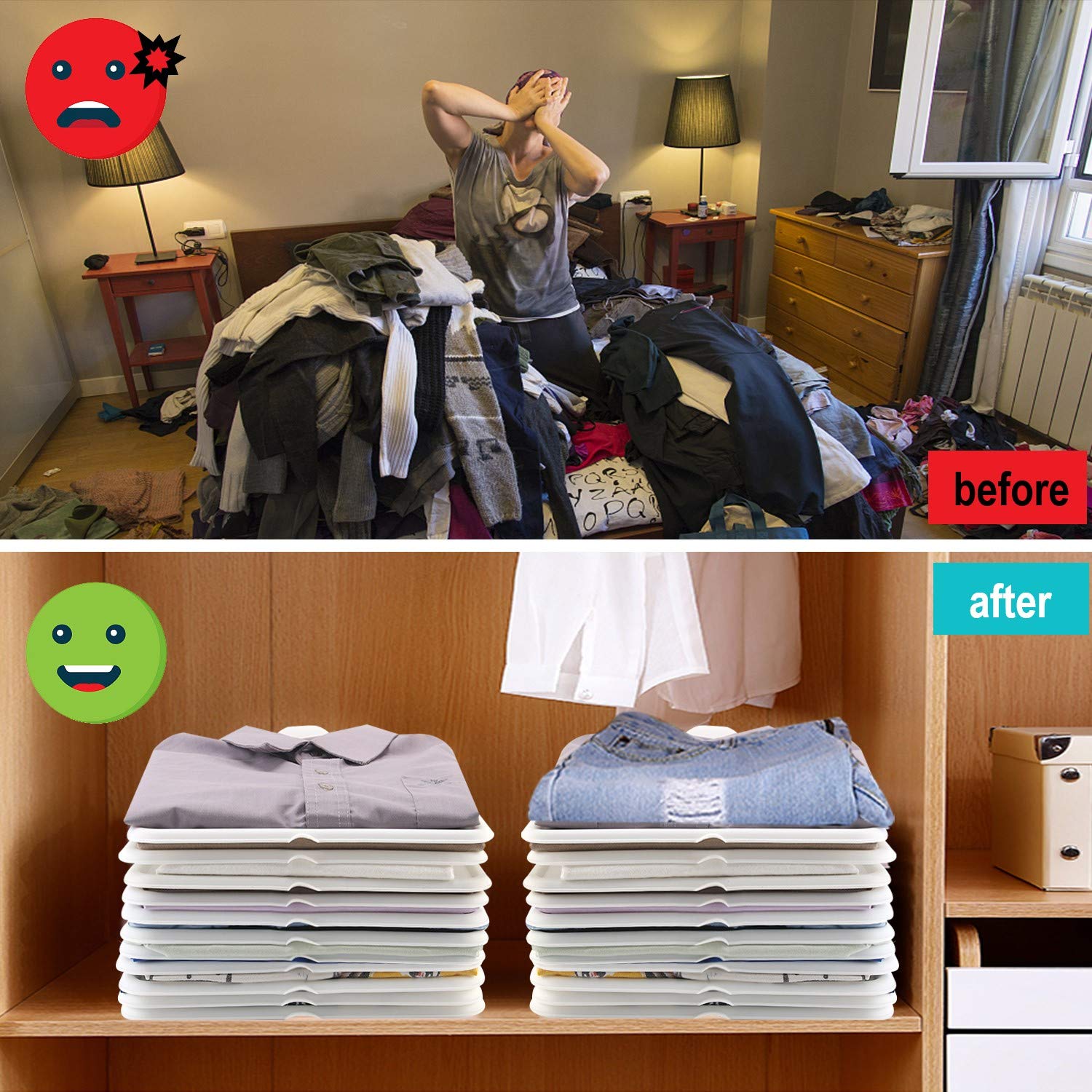 Lot De 20 Organisateurs à T-shirts - Range-vêtements Pour Placard Ou Commode - Anti-rides, Résistant