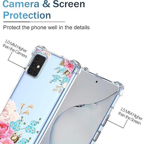 Miniatura 2 de OEURVQO Funda para Galaxy A71 5G A716U Samsung A71 5G Funda transparente floral patrón de flores suave TPU a prueba de golpes antiarañazos funda