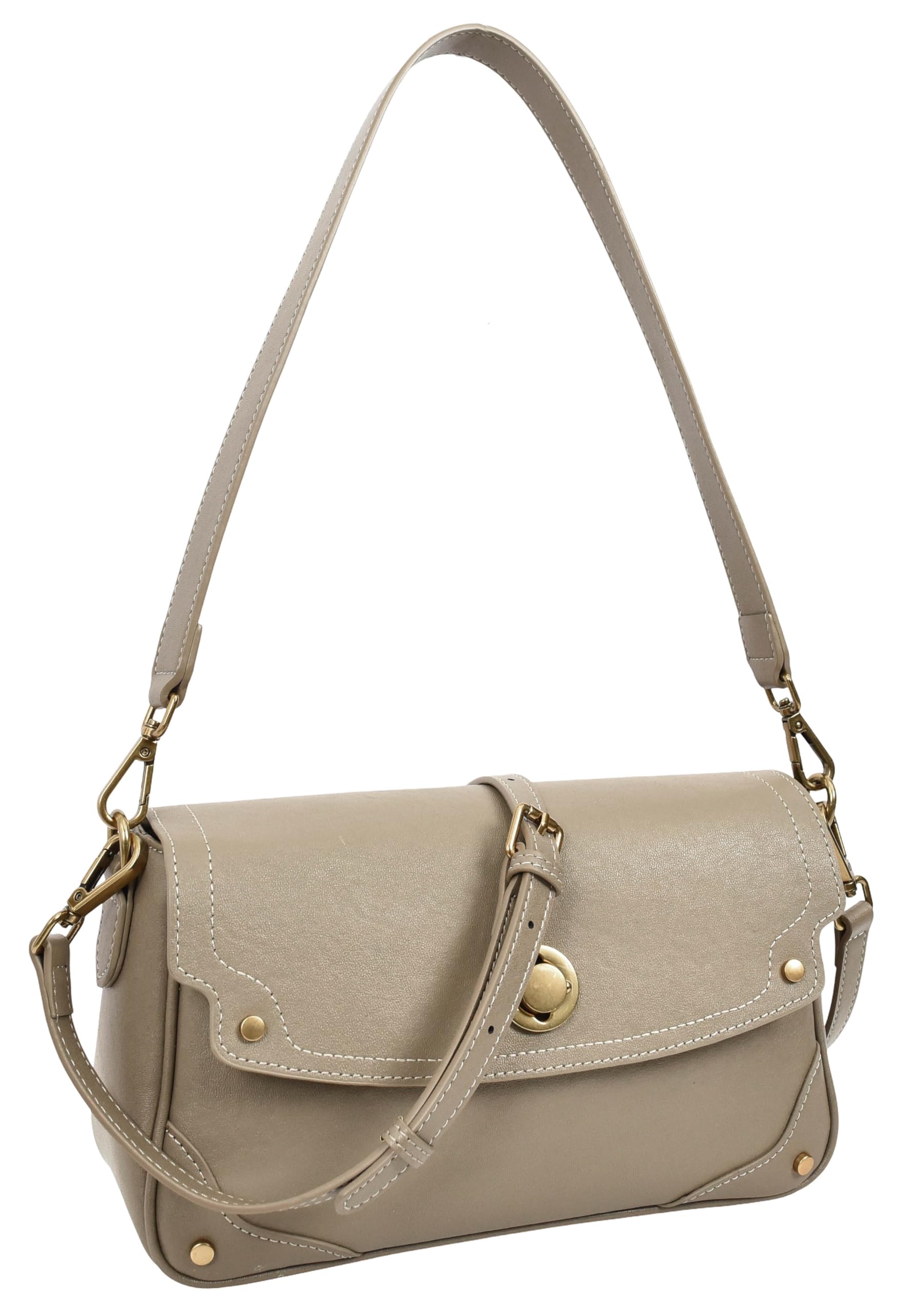 A1 FASHION GOODS Marley - Borsa a tracolla in pelle, da donna, con patta e tracolla regolabile, chiusura a torsione e tasche multiple