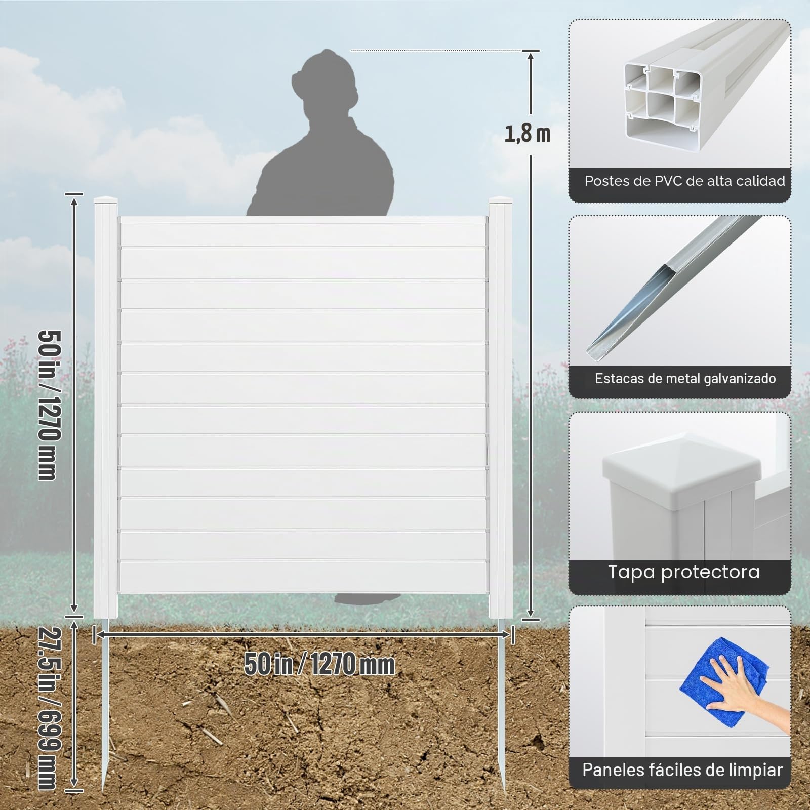 VEVOR Paneles de Valla de Privacidad de Vinilo 127x127 cm Valla de Aire Acondicionado Pantallas de Privacidad para Exteriores, Recinto para Equipos de Piscina, Kit de Paneles de Rejilla (3 Paneles)