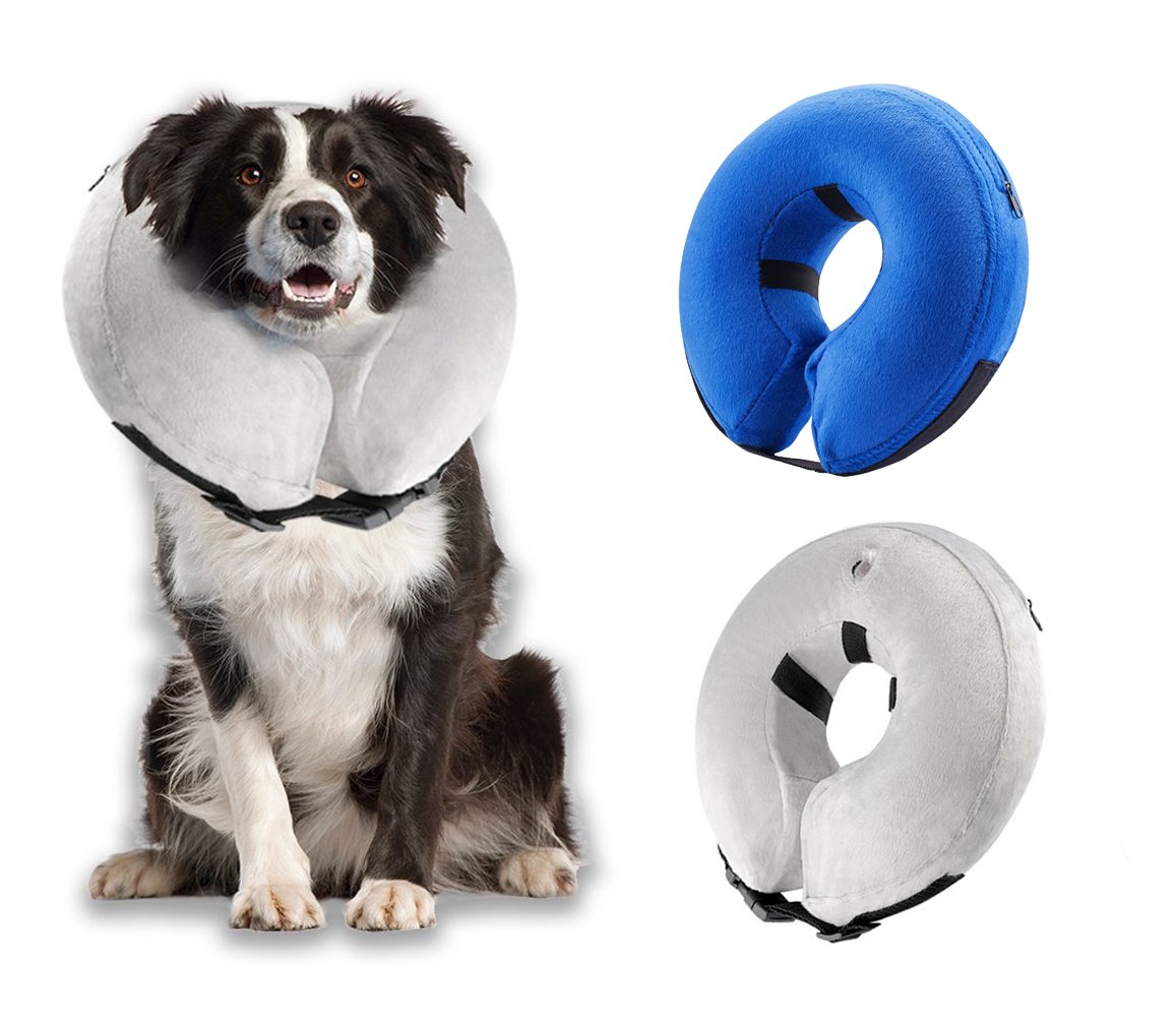 FishBabe Pet Inflatable Cones Wound Healing Protection Medical Warm Detachable Washable Recovery Collar For Dogs Cats Gray X-Large